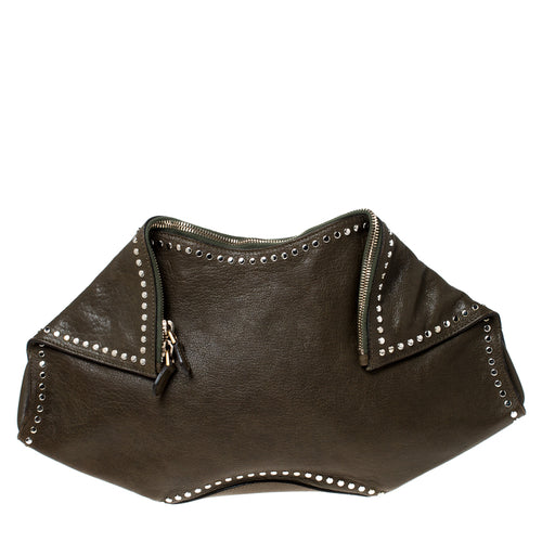 Olive Green Leather Medium De Manta Clutch