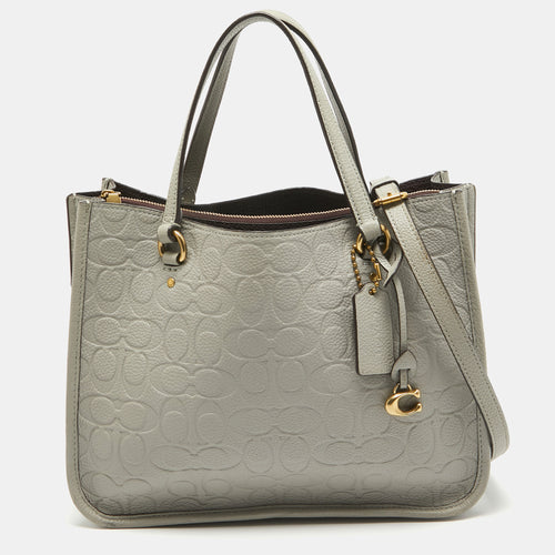 Grey Signature Embossed Leather Tyler Carryall Tote