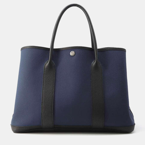 Deep Blue/Black Toile Military Negonda Leather Garden Party Bag Size PM