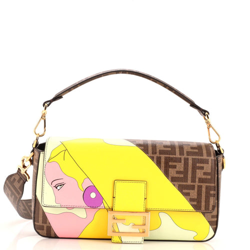 FENDI Antonio Lopez Baguette NM Bag Zucca Coated Canvas with Printed Leather Inlay Medium