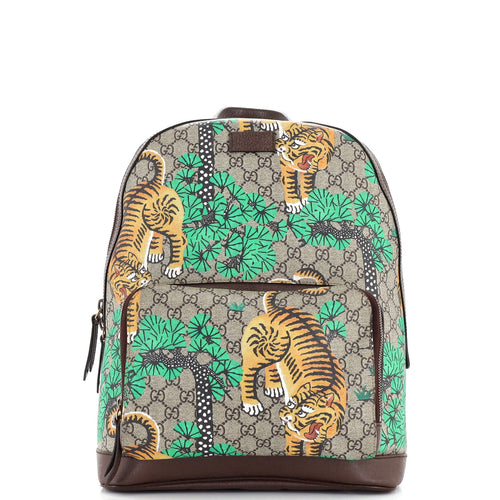 GUCCI Zip Pocket Backpack Bengal Print GG Coated Canvas Medium