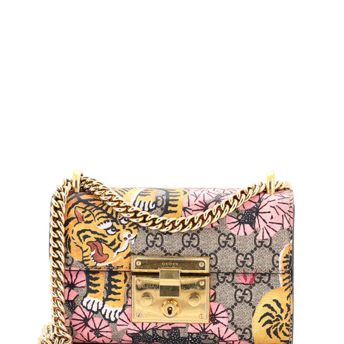 GUCCI Padlock Shoulder Bag Bengal Print GG Coated Canvas Small
