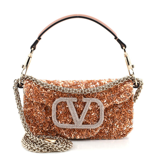 VALENTINO GARAVANI VLogo Loco Flap Shoulder Bag Embellished Leather Small