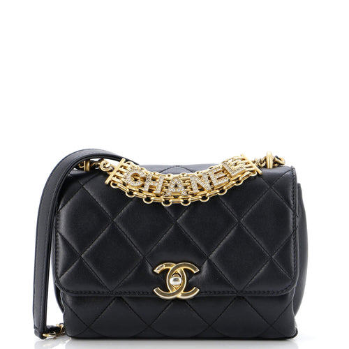 CHANEL Crystal Logo Letters Chain Handle Flap Bag Quilted Lambskin Mini