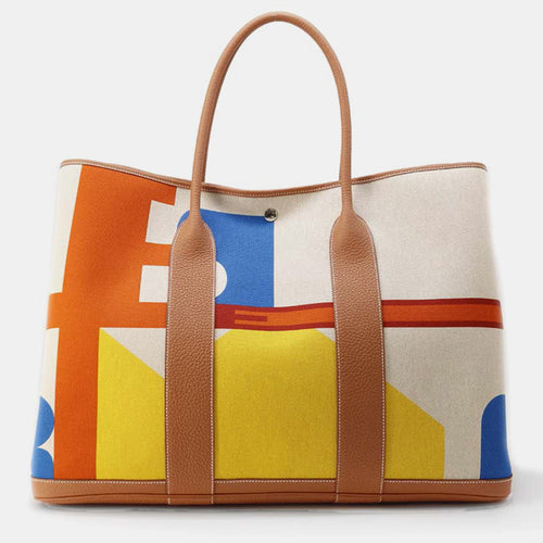 Multicolor/Gold Toile H Negonda Leather Garden Party Voyage Bag Size GM