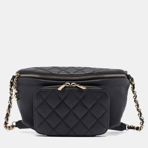 Black Caviar Leather Business Affinity Waist Bag