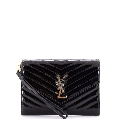 Cassandre Flap Envelope Wristlet Pouch Matelasse Chevron Patent