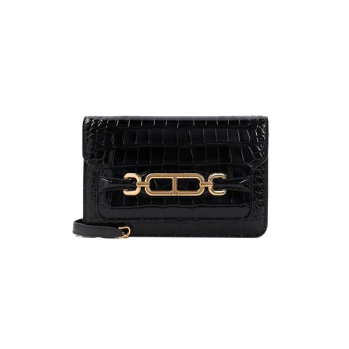 Women's Stamped Croc Small Shoulder Bag in Black | Size UNICA | L1738LCL395X