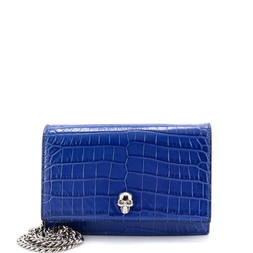 Skull Chain Crossbody Bag Crocodile Embossed Leather Mini