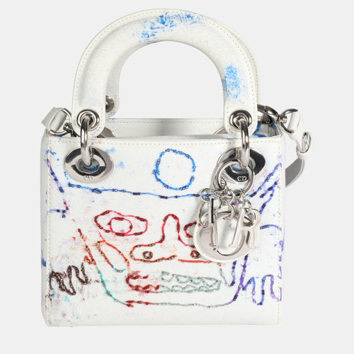 X Spencer White Leather Sweeney Limited Edition Multicolor Mini Lady Top Handle Bag