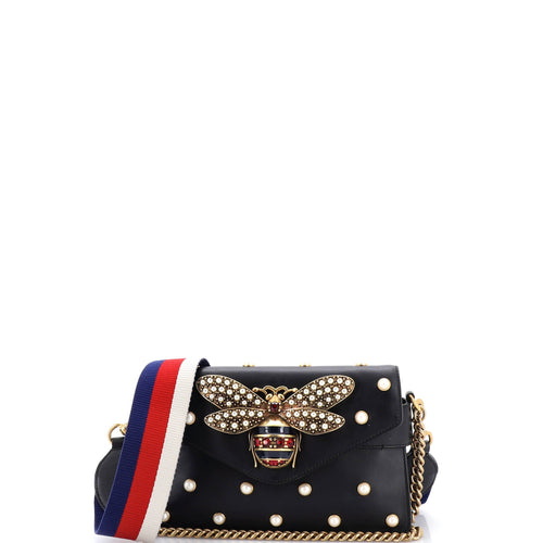 GUCCI Broadway Pearly Bee Shoulder Bag Embellished Leather Mini
