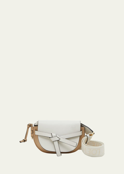 Gate Dual Mini Crossbody Bag in Bicolor Leather with Jacquard Strap
