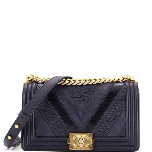 CHANEL Boy Flap Bag Chevron Caviar and Calfskin Old Medium