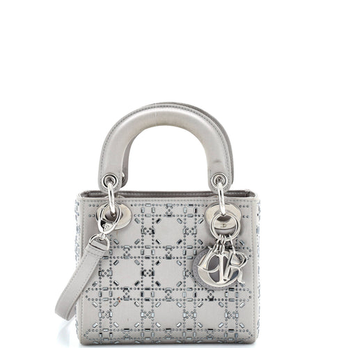 Lady Dior Bag Crystal Embellished Cannage Quilt Satin Mini