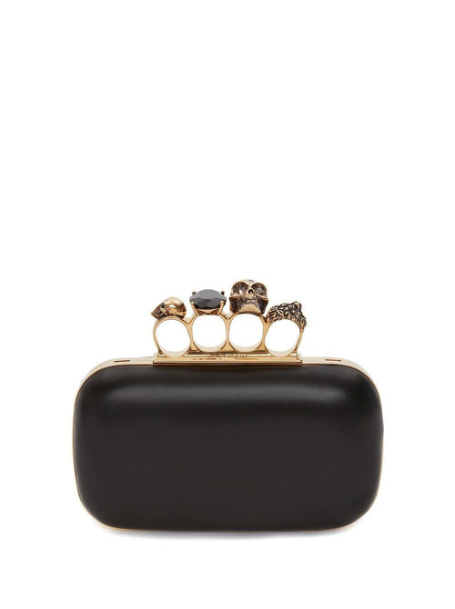 Women's Leather Skull Four Ring Clutch Bag in Black | Size UNICA | 6762561AAJD