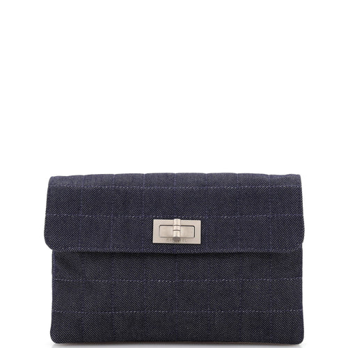 CHANEL Mademoiselle Chocolate Bar Clutch Quilted Denim Small