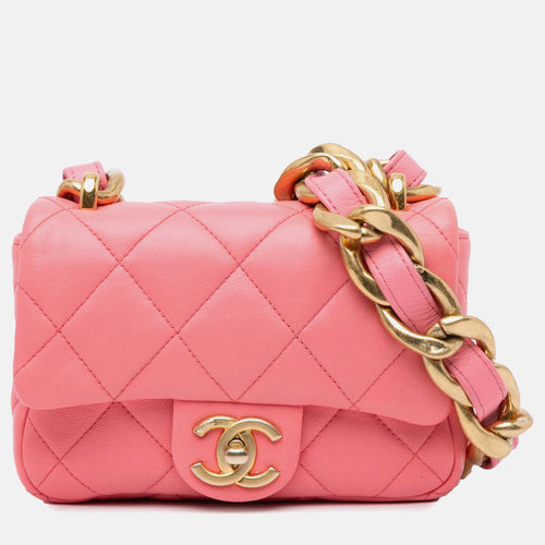 Pink Quilted Lambskin Leather Mini Funky Town Flap Shoulder Bag