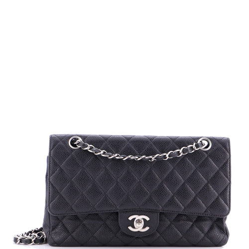 CHANEL Vintage Classic Double Flap Bag Quilted Caviar Medium