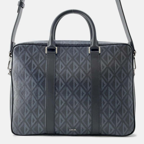 Black/Gray PVC Coated Canvas Calf Leather CD Diamond Zip Briefcase