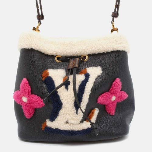 Leather and Monogram Teddy Shearling MM NeoNoe Hobo Bag