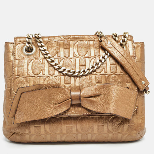 Gold Monogram Leather Audrey Shoulder Bag