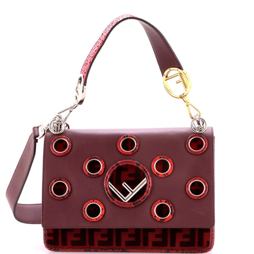 FENDI Kan I F Shoulder Bag Leather with Zucca Velvet and Python Medium