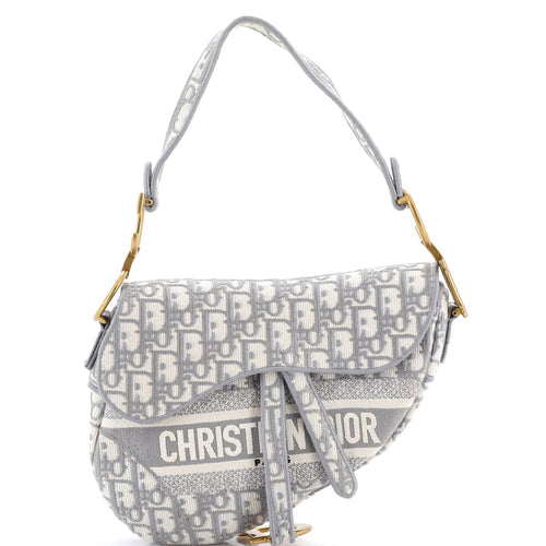 Saddle Handbag Logo Embroidered Oblique Canvas Medium