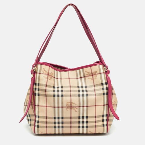 Pink/Beige Haymarket Check Coated Canvas and Leather Small Canterbury Tote
