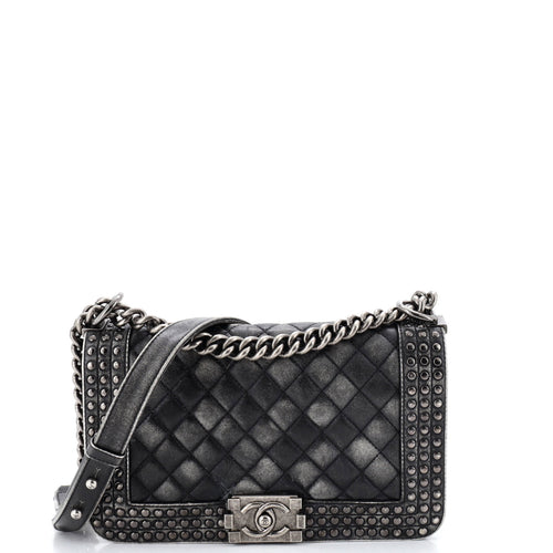 CHANEL Paris-Dallas Boy Flap Bag Studded Quilted Distressed Calfskin Old Medium