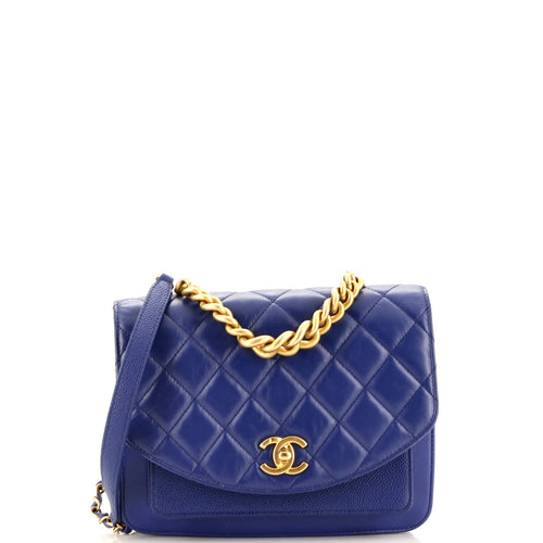 CHANEL Chain Handle Flap Bag Quilted Calfskin with Caviar Small