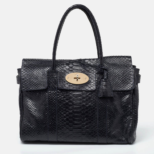 Deep Midnight Blue Python Effect Leather Bayswater Satchel