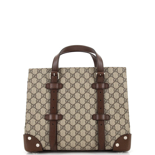GUCCI Buckle Travel Tote GG Coated Canvas with Leather Medium