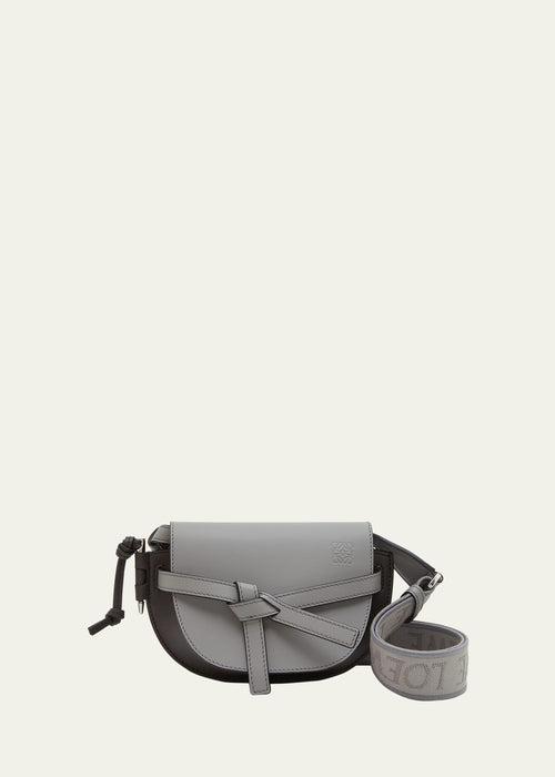 Gate Dual Mini Crossbody Bag in Bicolor Leather with Jacquard Strap
