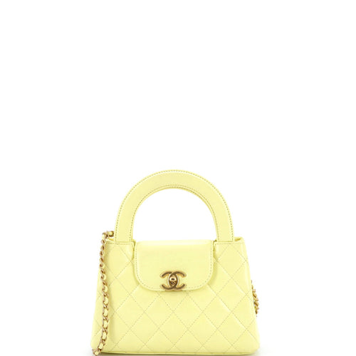 CHANEL Kelly Top Handle Shopping Bag Quilted Shiny Aged Calfskin Mini