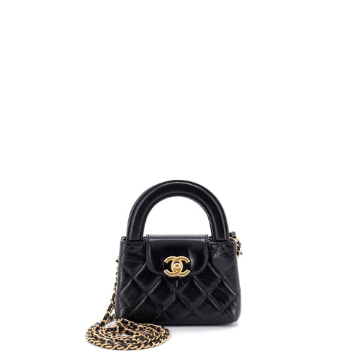 CHANEL Kelly Top Handle Shopping Bag Quilted Shiny Aged Calfskin Nano