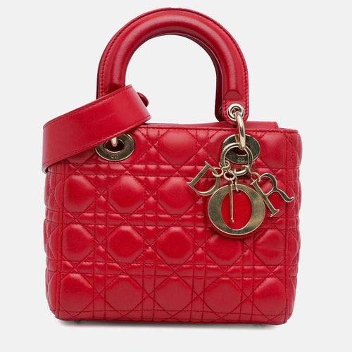 Red Lambskin Leather Small Cannage Lucky Badges My Lady Shoulder Bag