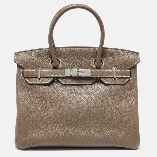Etoupe Grey Taurillion Clemence Leather Palladium Finish Birkin 30 Bag