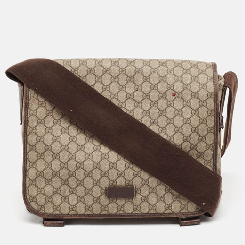 Beige/Brown GG Supreme Canvas and Leather Diaper Messenger Bag