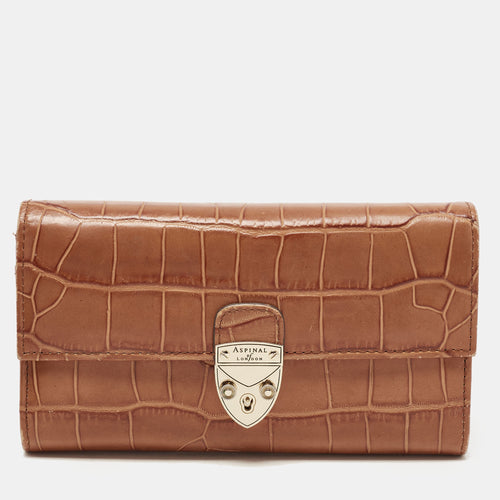 Brown Croc Embossed Leather Mayfair Continental Wallet