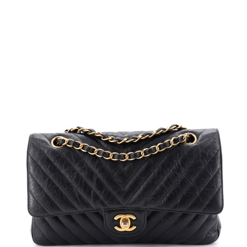 CHANEL Classic Double Flap Bag Chevron Iridescent Crumpled Calfskin Medium