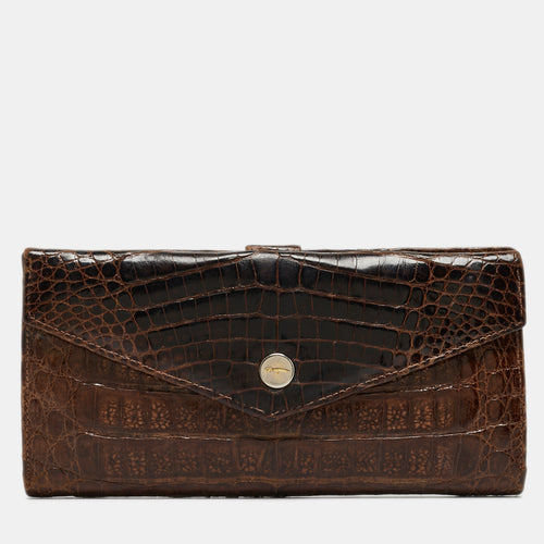 Dark Brown Crocodile Envelope Continental Wallet