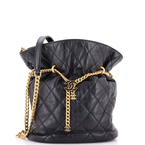 CHANEL Pending CC Drawstring Bucket Bag Quilted Lambskin Small