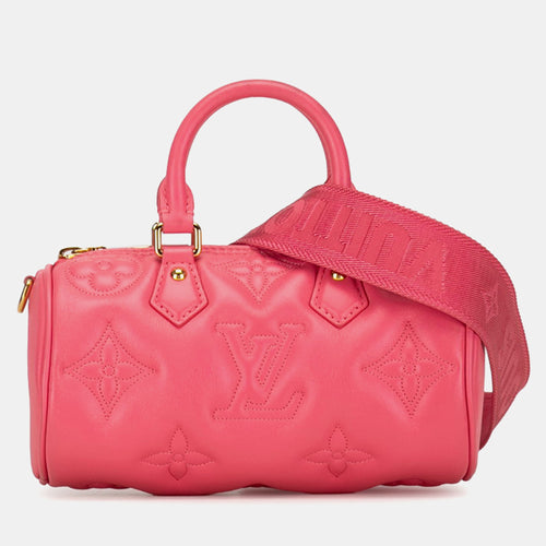Pink Quilted Monogram Calfskin Bubblegram Papillon BB Satchel Bag