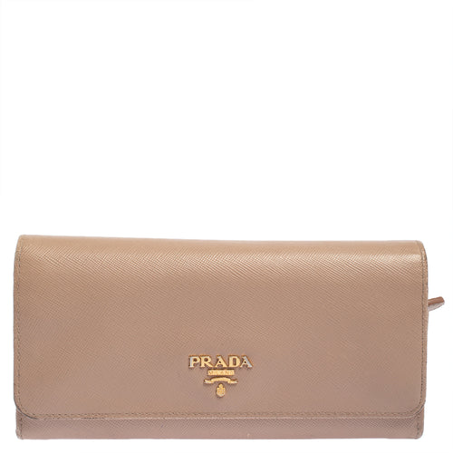 Beige Saffiano Lux Leather Flap Continental Wallet