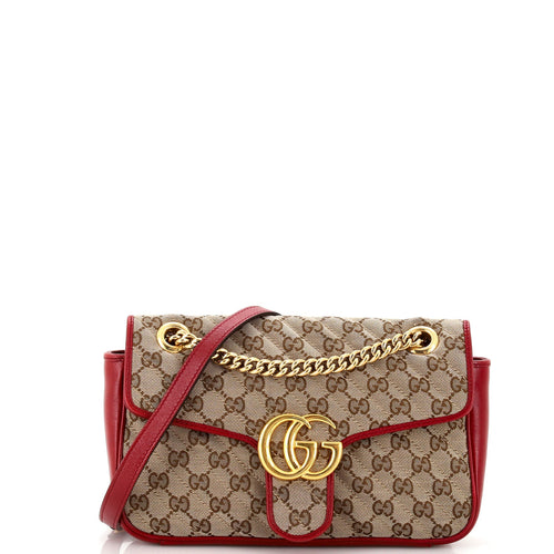 GUCCI GG Marmont Flap Bag Diagonal Quilted GG Canvas Small