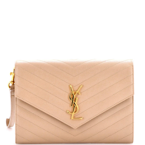 Classic Monogram Envelope Wristlet Clutch Matelasse Chevron Leather