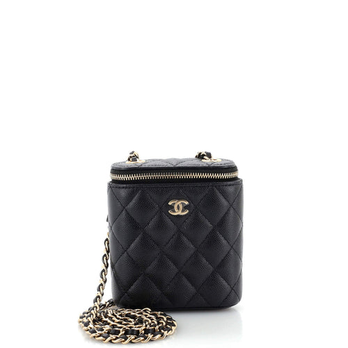 CHANEL Vertical Classic Vanity Case with Chain Quilted Caviar Mini