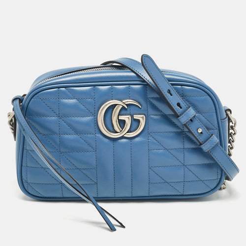 Blue Quilted Leather Small GG Marmont Crossbody Bag