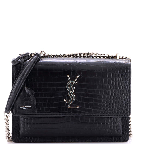 Sunset Crossbody Bag Crocodile Embossed Leather Medium
