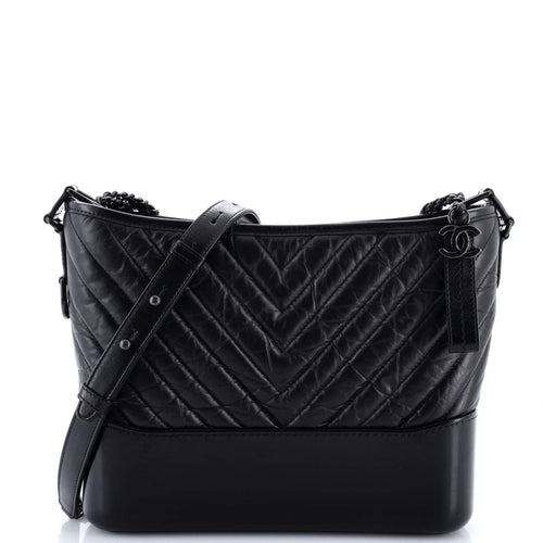 CHANEL So Black Gabrielle Hobo Chevron Aged Calfskin Medium
